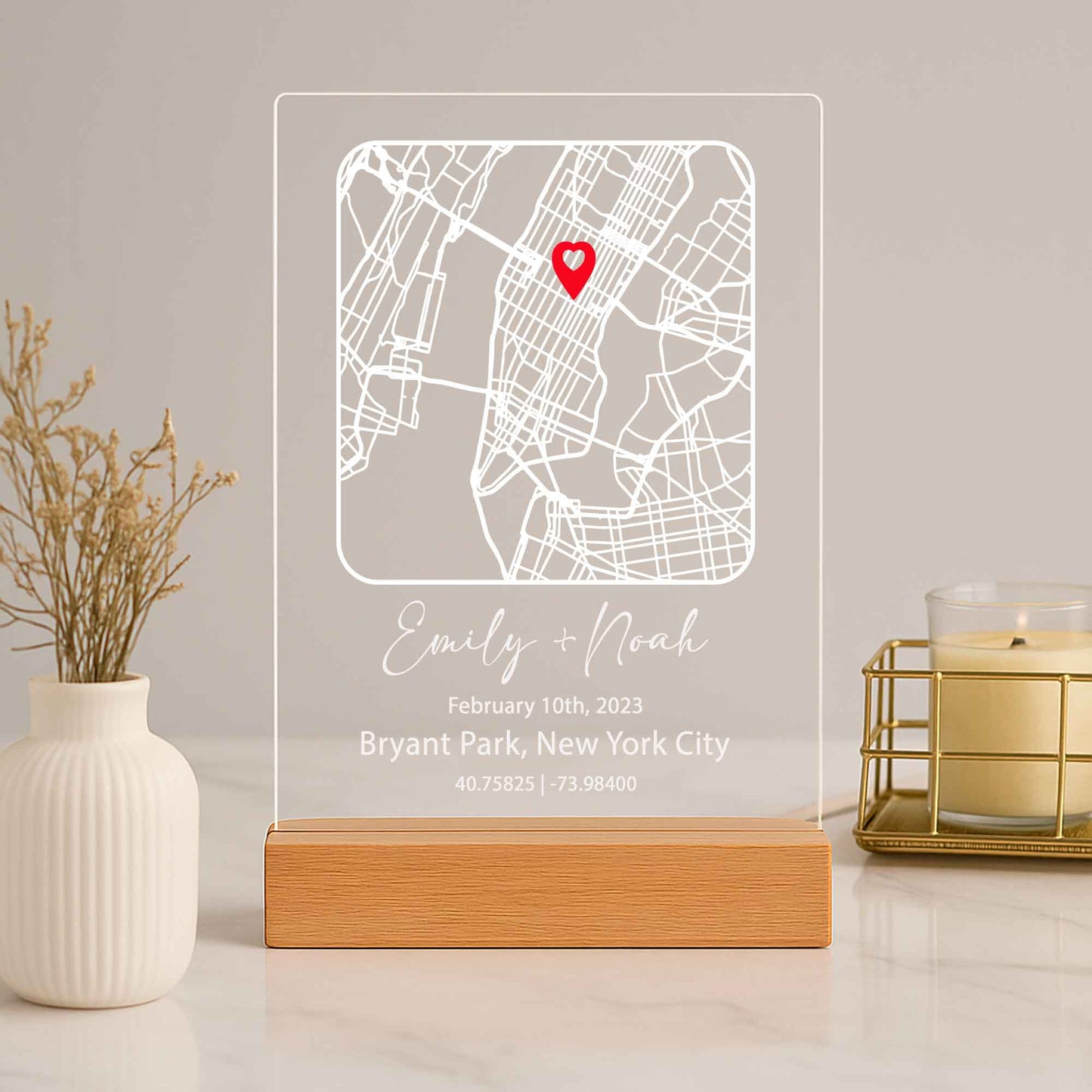 Engagement Map Night Light – Personalized Proposal Location Plaque