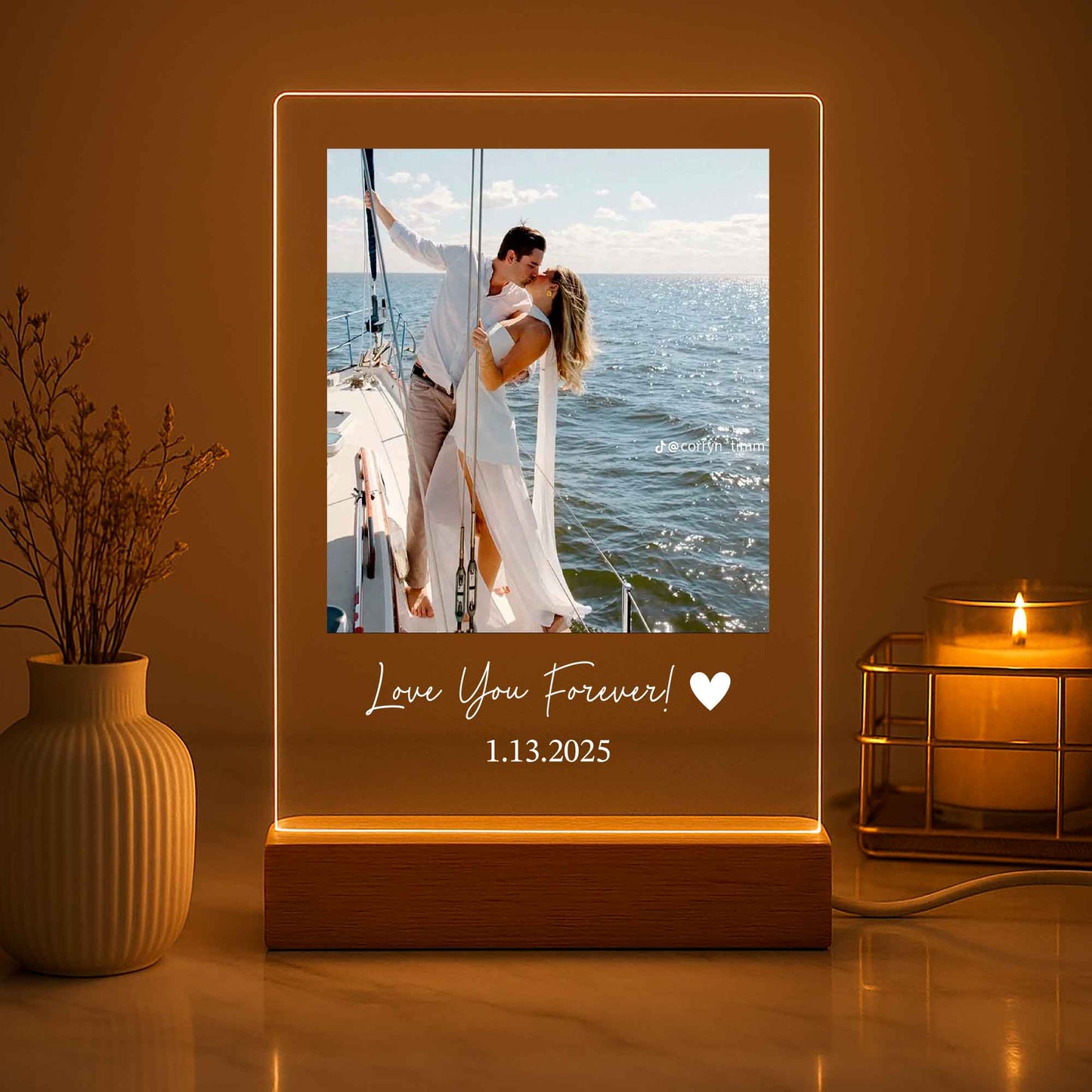 Wedding Gift for Bride and Groom — Personalized LED Photo Light with Names & Wedding Date