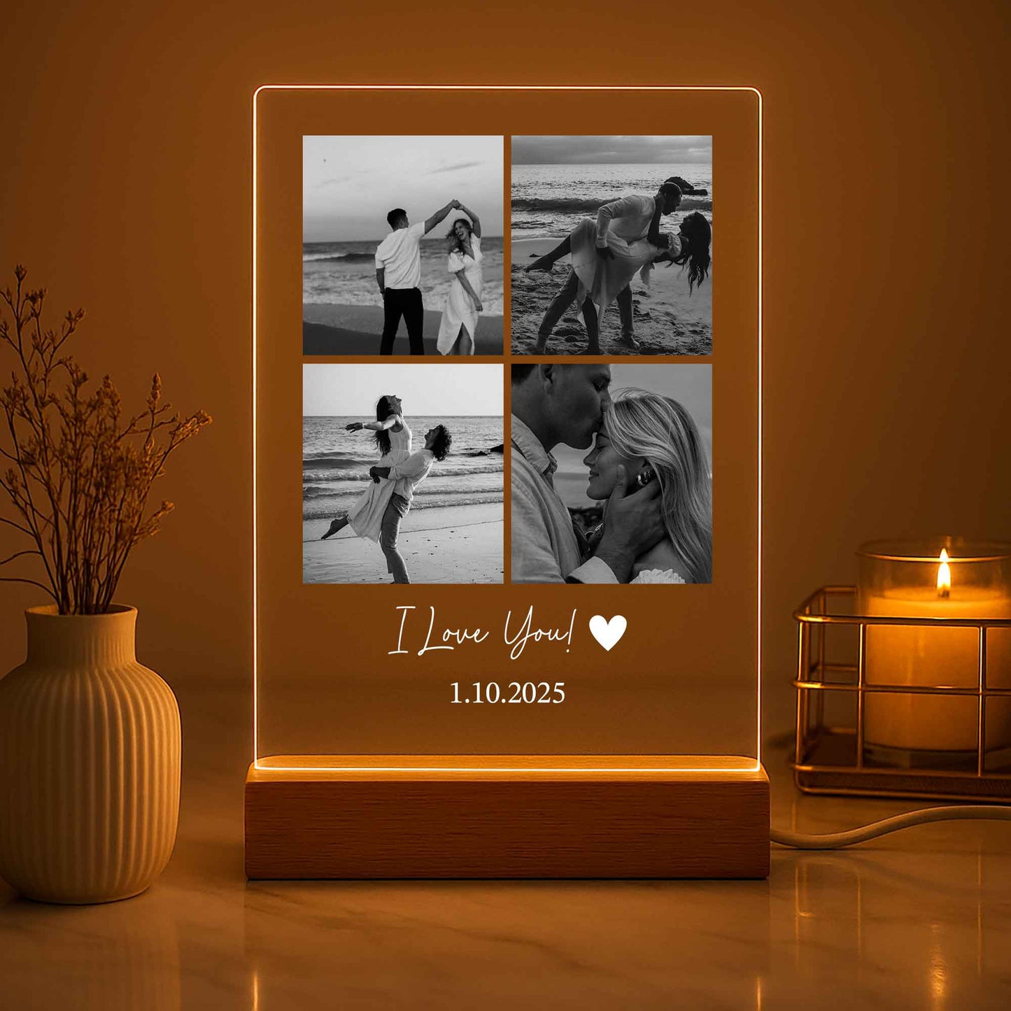 Wedding Gift for Bride and Groom — Personalized LED Photo Light with Names & Wedding Date