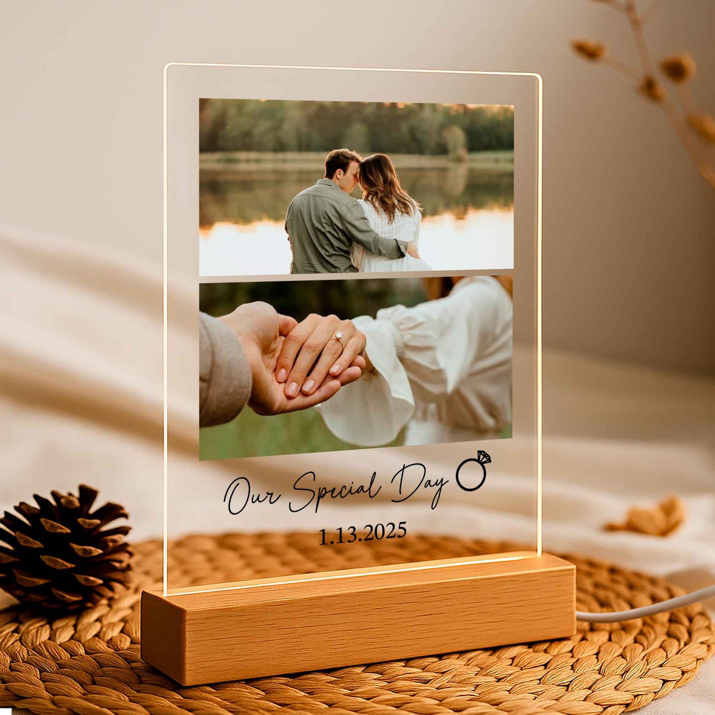 Wedding Gift for Bride and Groom — Personalized LED Photo Light with Names & Wedding Date