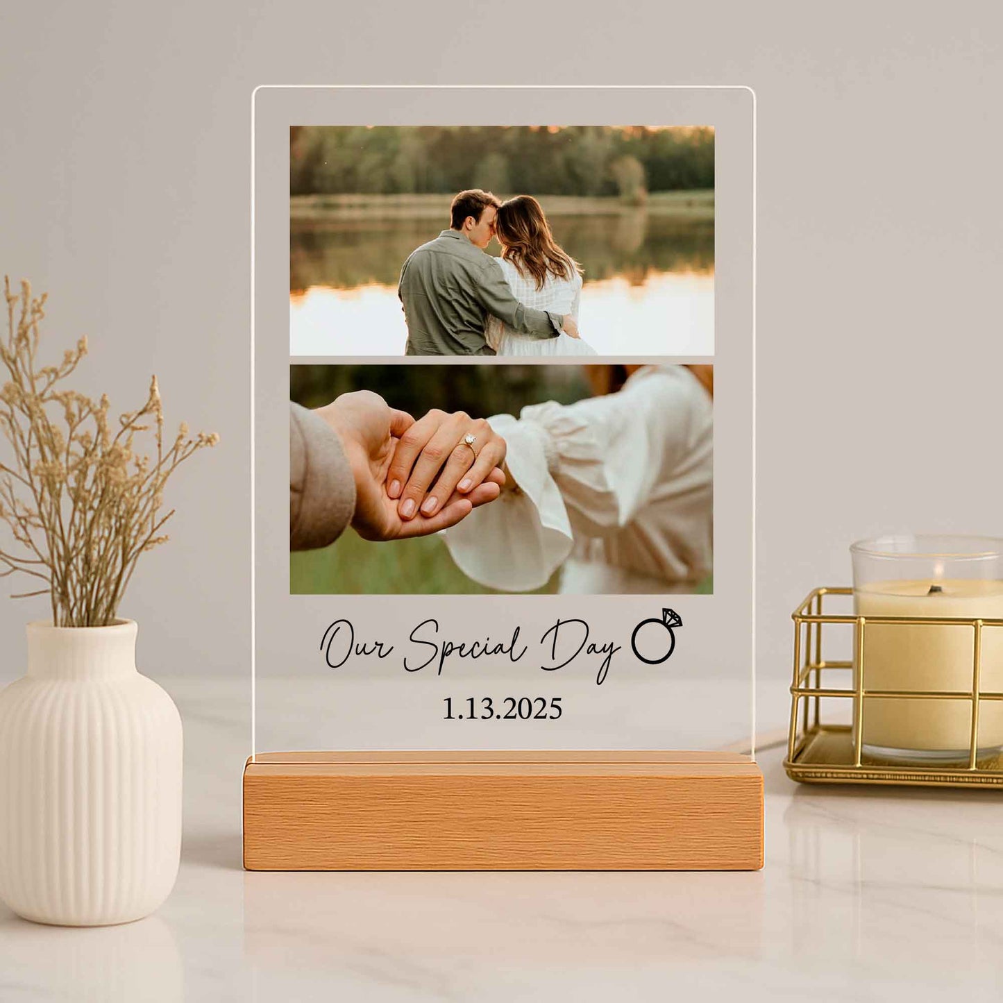 Wedding Gift for Bride and Groom — Personalized LED Photo Light with Names & Wedding Date