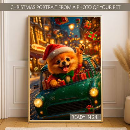 Personalized Christmas Pet Wall Art – Portrait Created from Your Photo