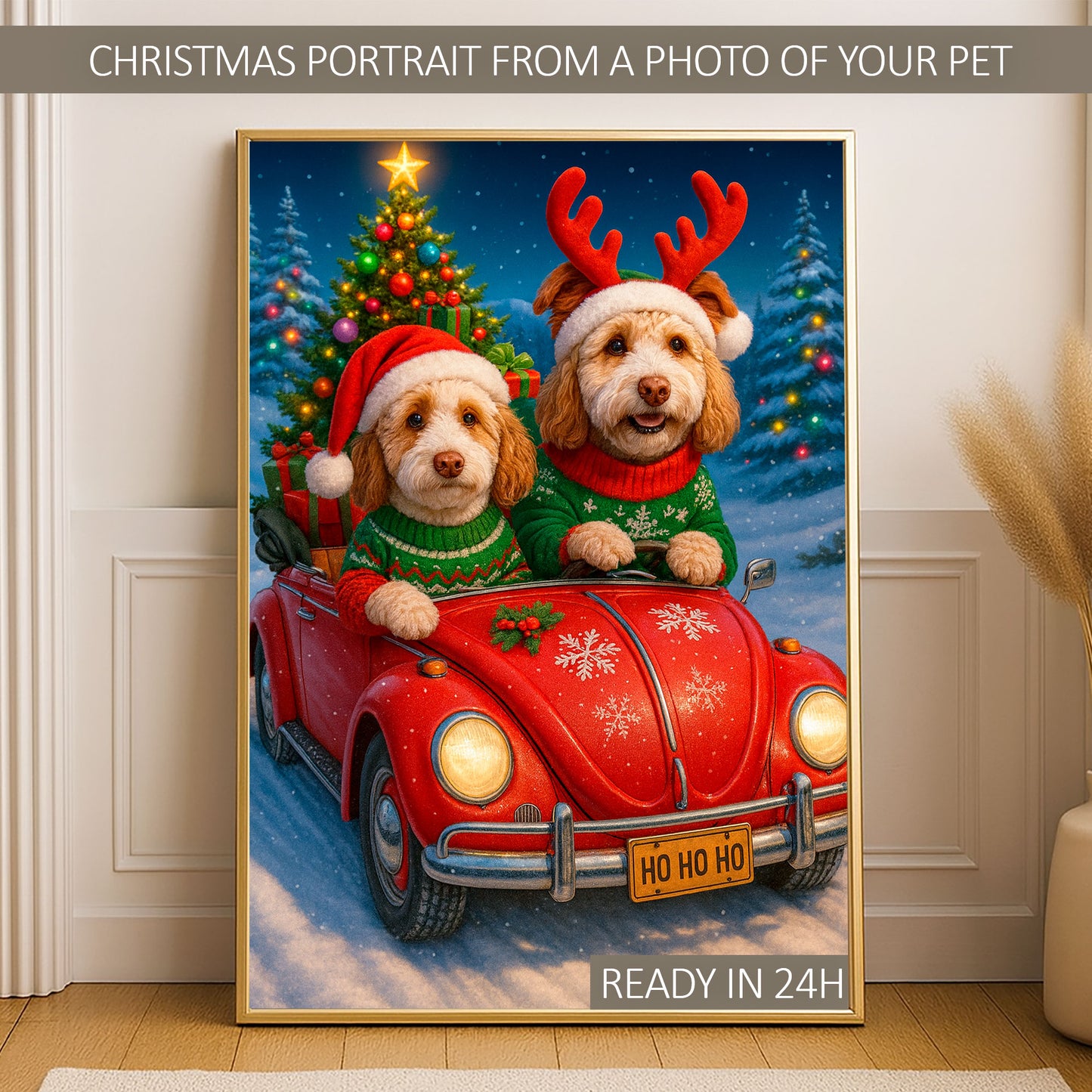 Personalized Christmas Pet Portrait from Your Photo