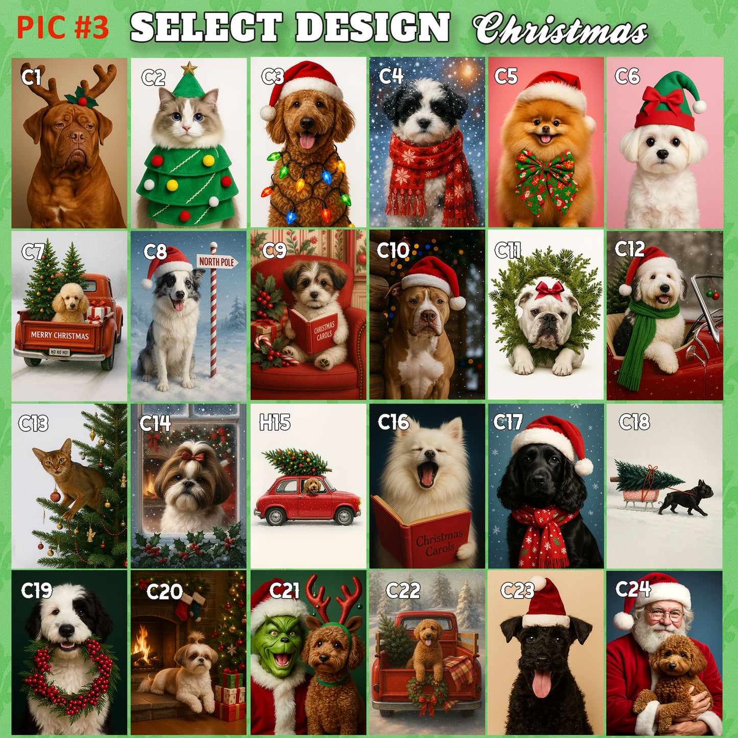 Personalized Christmas Pet Portrait from Your Photo