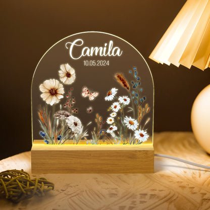 Personalized Floral Acrylic Night Light with Name