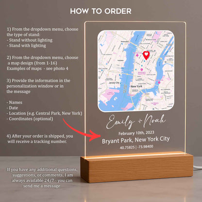 Custom Location Map Night Light – Personalized Acrylic Map Plaque