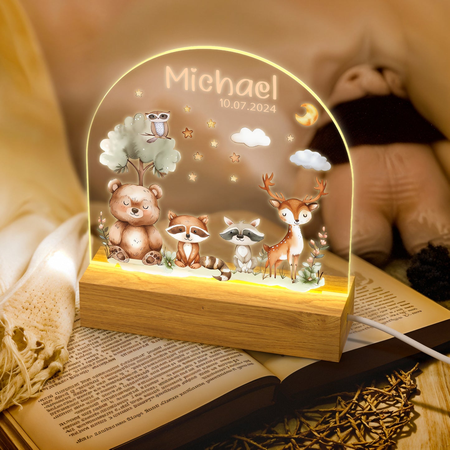 Personalized Acrylic Night Light for Nursery & Kids Room
