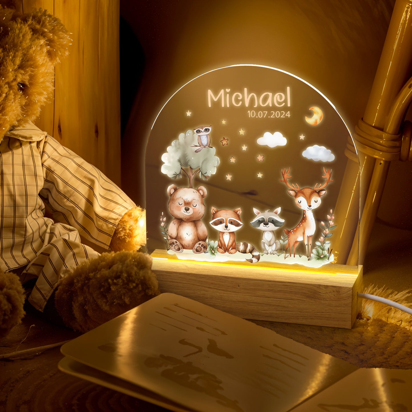 Personalized Acrylic Night Light for Nursery & Kids Room