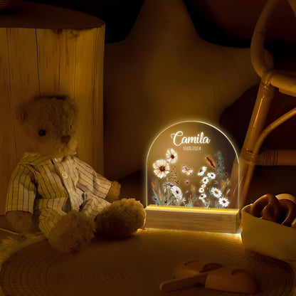 Personalized Floral Acrylic Night Light with Name
