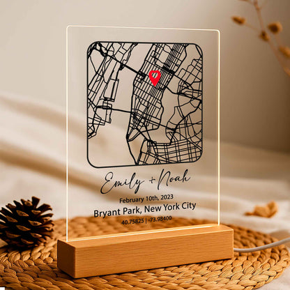 Custom Location Map Night Light – Personalized Acrylic Map Plaque