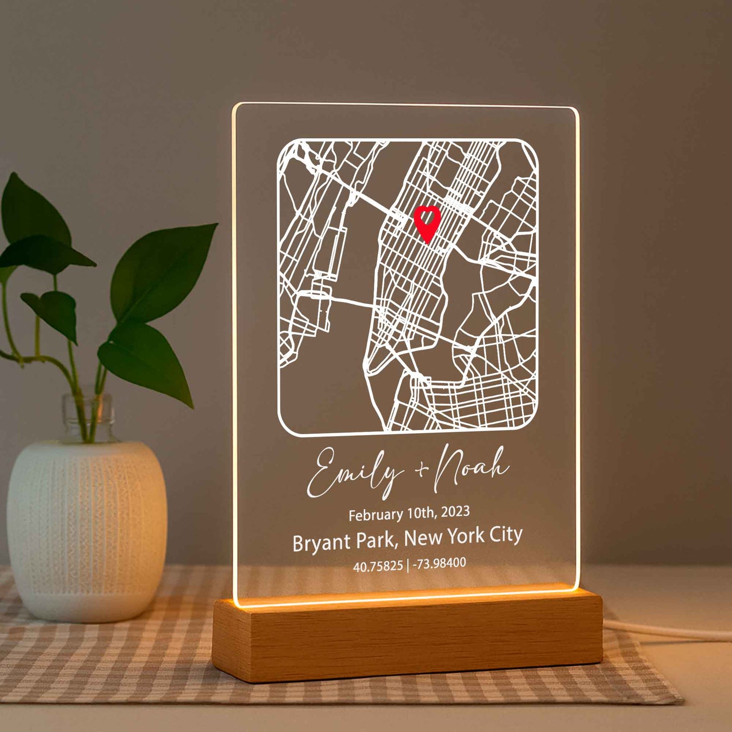 Custom Location Map Night Light – Personalized Acrylic Map Plaque