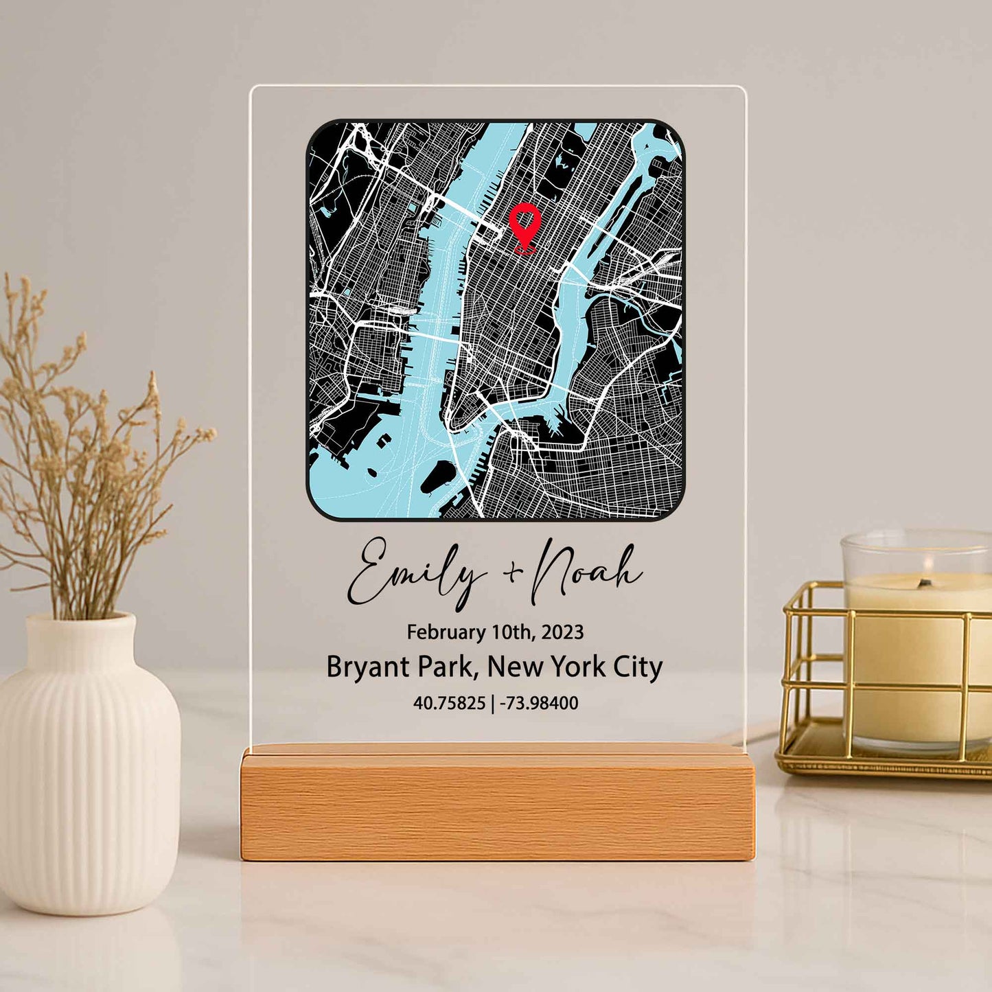 Custom Location Map Night Light – Personalized Acrylic Map Plaque