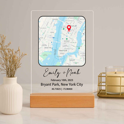 Custom Location Map Night Light – Personalized Acrylic Map Plaque