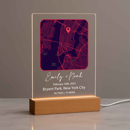 Romantic Couple Map Night Light – Personalized Location Keepsake