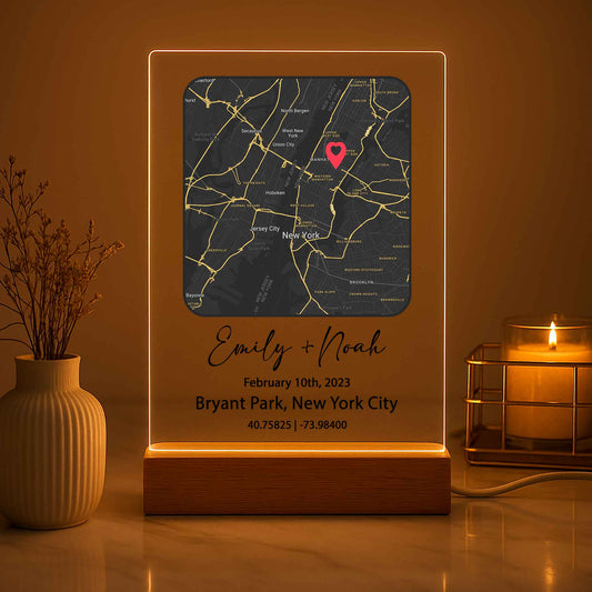 First Date Memory Map Night Light – Personalized Romantic Location Plaque