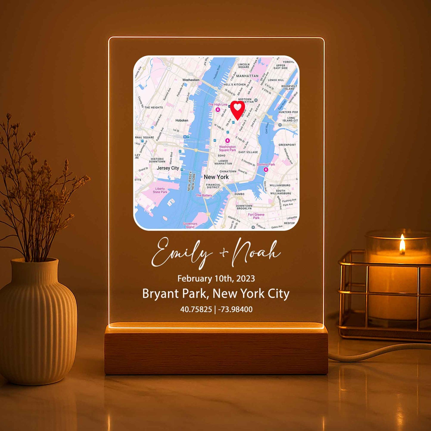 Custom Location Map Night Light – Personalized Acrylic Map Plaque