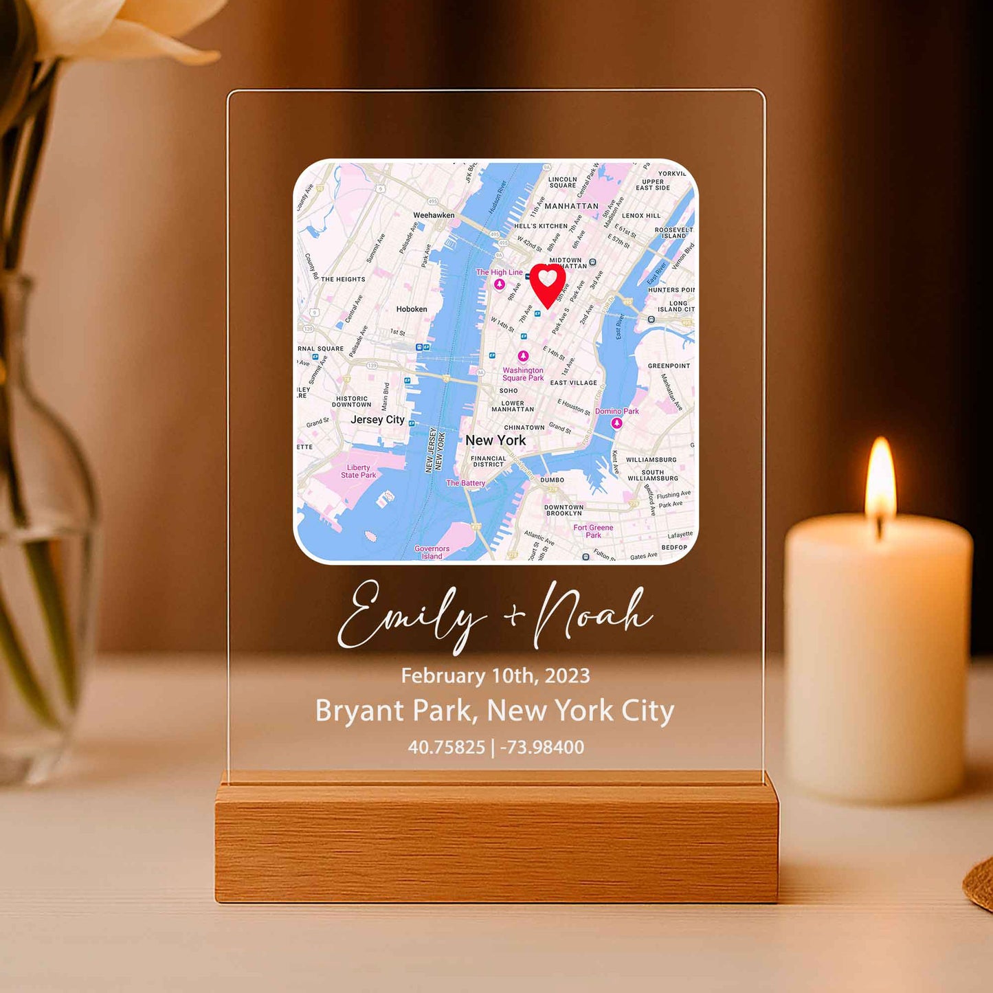 Custom Location Map Night Light – Personalized Acrylic Map Plaque